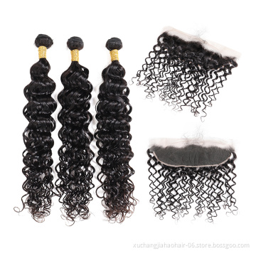 10a 12a 100% brazilian human hair water wave human hair extensions natural wave hair bundles 8-32 inches with 13*4 lace frontal